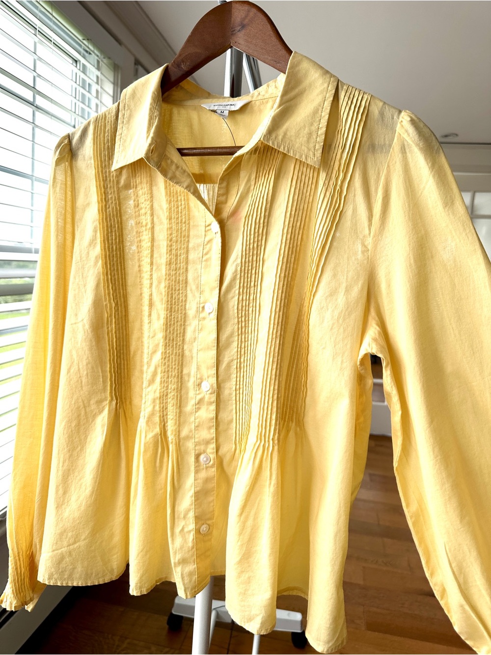 Banana Republic Yellow Pintuck Button-Front Blouse, 💯 Cotton